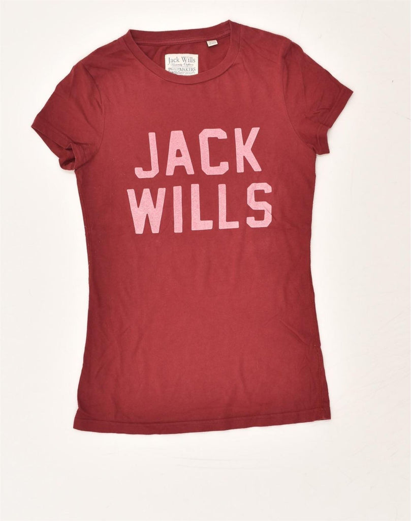 JACK WILLS Womens Graphic T-Shirt Top UK 8 Small  Burgundy Cotton | Vintage Jack Wills | Thrift | Second-Hand Jack Wills | Used Clothing | Messina Hembry 