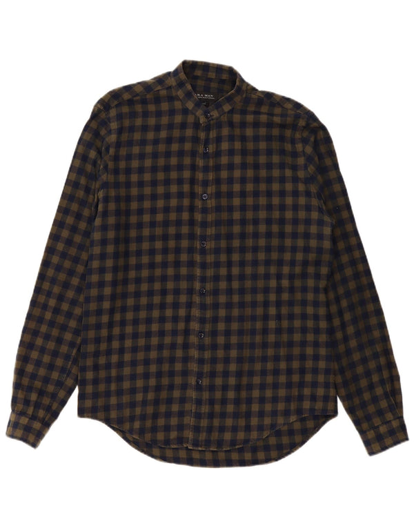 ZARA Mens Slim Fit Flannel Shirt Medium Khaki Check