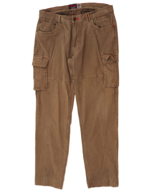 Mistral Mens Straight Cargo Trousers IT 52 Large W36 L32 Beige Cotton