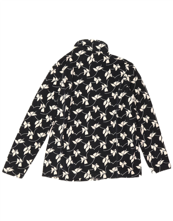 Lands End Womens Fleece Jacket UK 14 Medium Navy Blue Floral Polyester