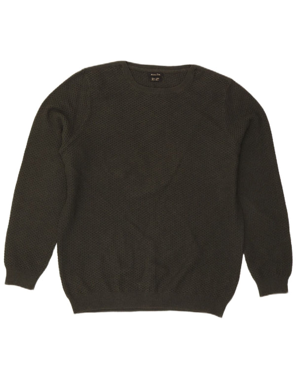 Massimo Dutti Mens Crew Neck Jumper Sweater XL Green Cotton
