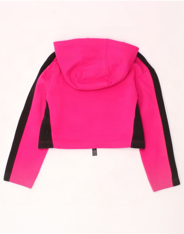 Adidas Girls Crop Graphic Hoodie Jumper 7-8 Years Pink Colourblock Cotton