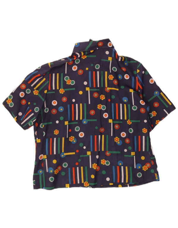 Vintage Womens Short Sleeve Shirt UK 14 Medium Navy Blue Geometric