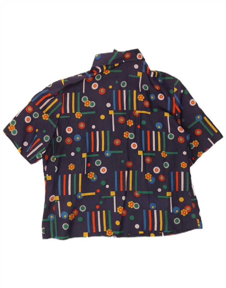 Vintage Womens Short Sleeve Shirt UK 14 Medium Navy Blue Geometric
