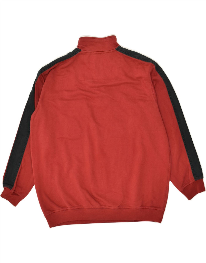 VINTAGE Mens Zip Neck Sweatshirt Jumper Medium Red Colourblock Cotton | Vintage Vintage | Thrift | Second-Hand Vintage | Used Clothing | Messina Hembry 