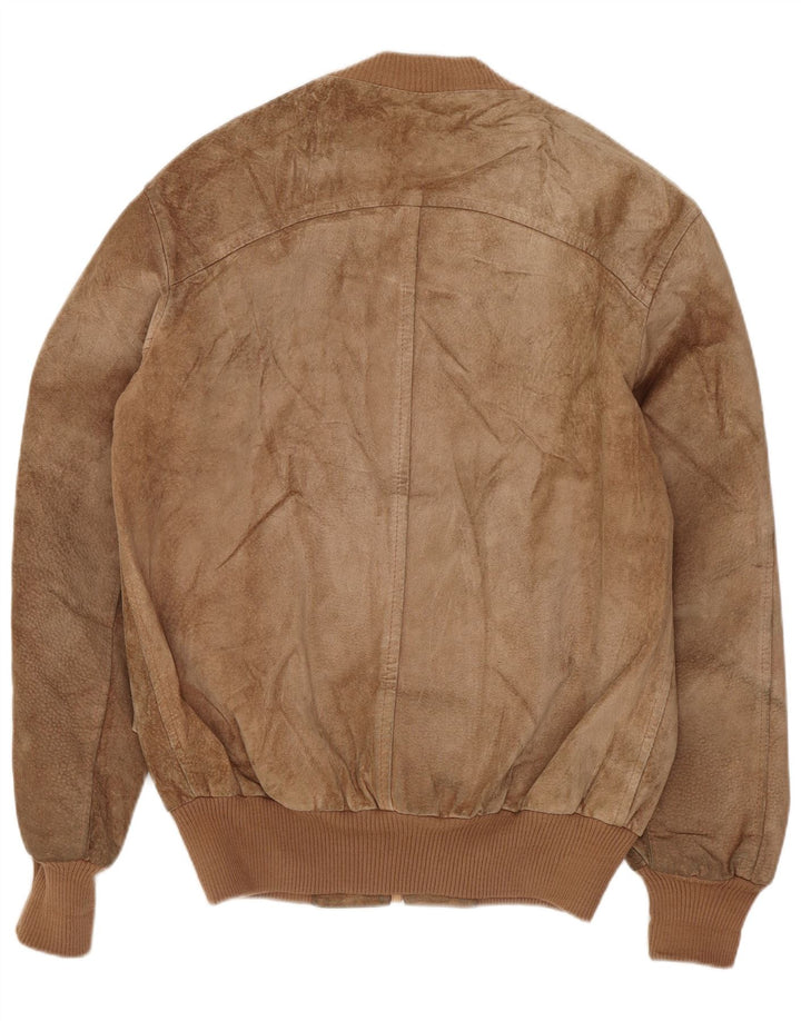 MONPEL Mens Suede Bomber Jacket IT 46 Small Brown Leather