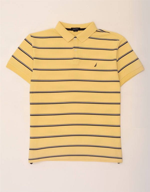 Nautica Mens Polo Shirt Large Yellow Striped Cotton
