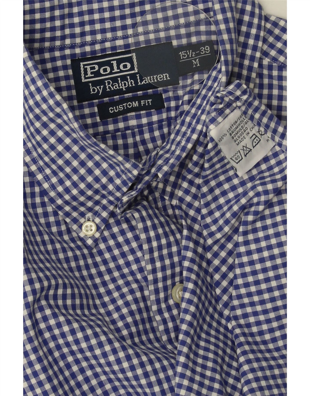 Polo Ralph Lauren Mens Shirt Size 39 15 1/2 Medium Navy Blue Gingham