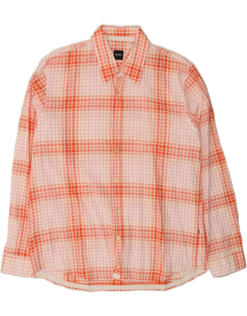 HUGO BOSS Mens Shirt Large Orange Check Cotton Vintage Hugo Boss and Second-Hand Hugo Boss from Messina Hembry 