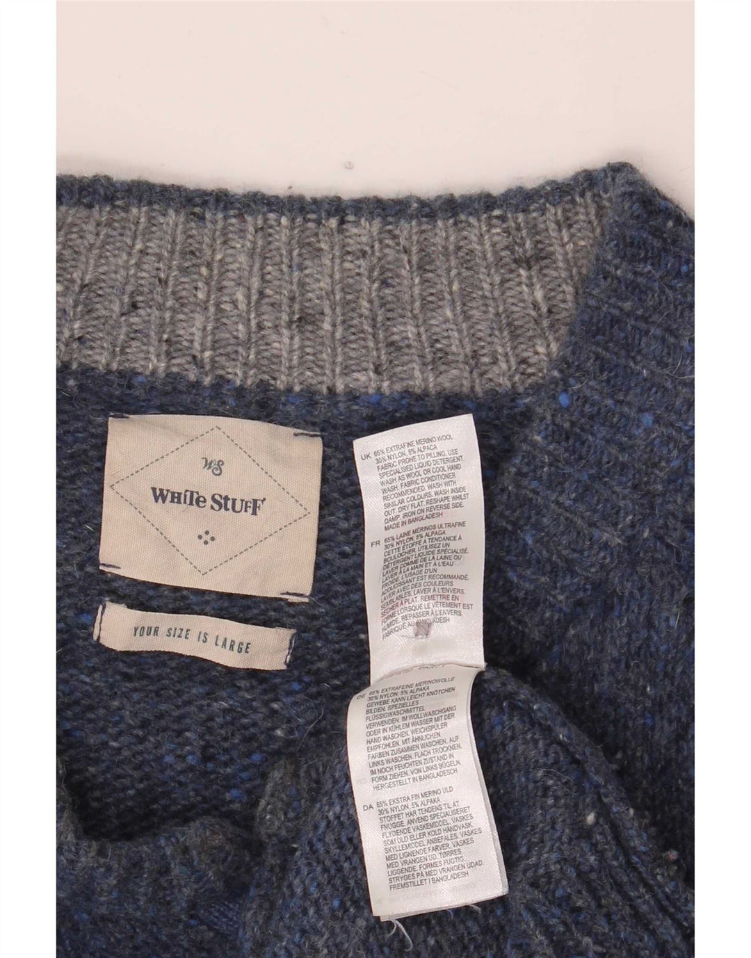 White Stuff Mens Button Neck Jumper Sweater Large Navy Blue Flecked