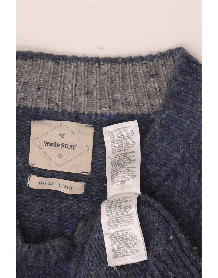 White Stuff Mens Button Neck Jumper Sweater Large Navy Blue Flecked