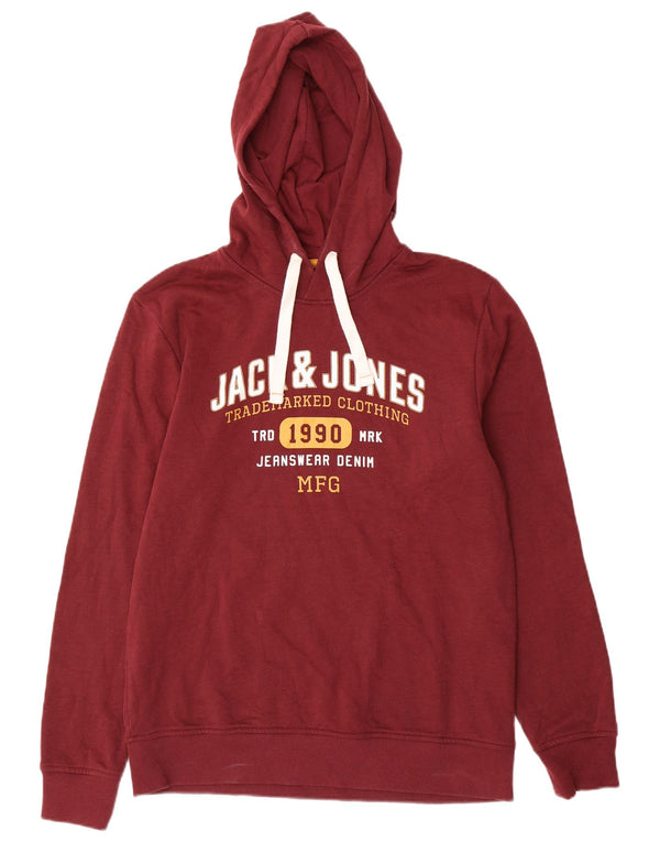 Jack & Jones Mens Graphic Hoodie Jumper Large Maroon Cotton