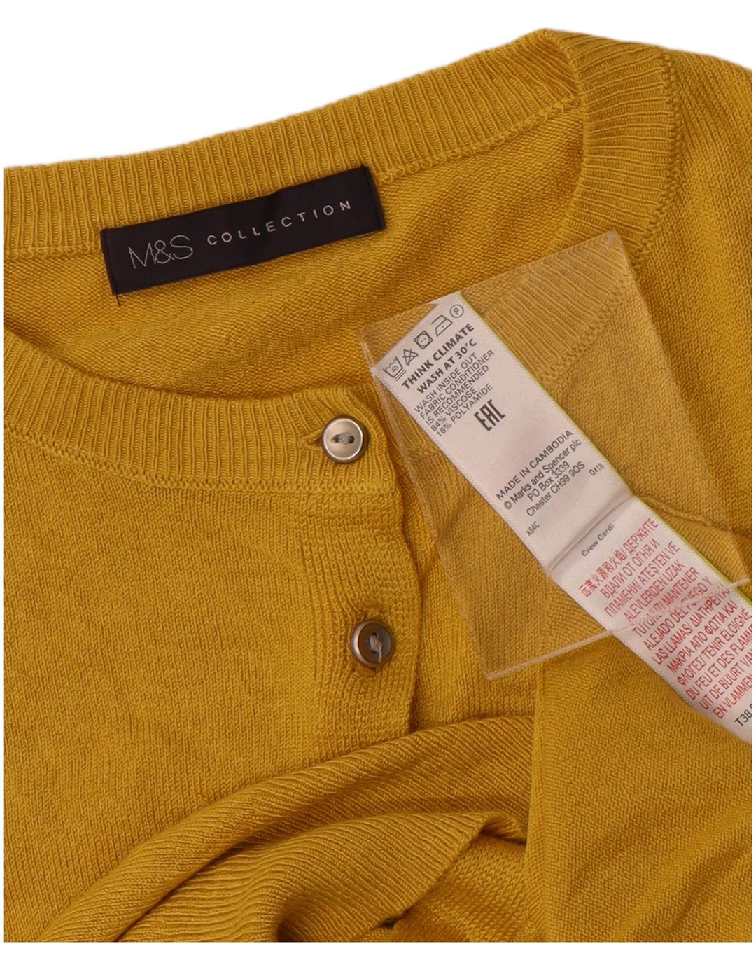 Marks & Spencer Womens Cardigan Sweater UK 8 Small Yellow Viscose