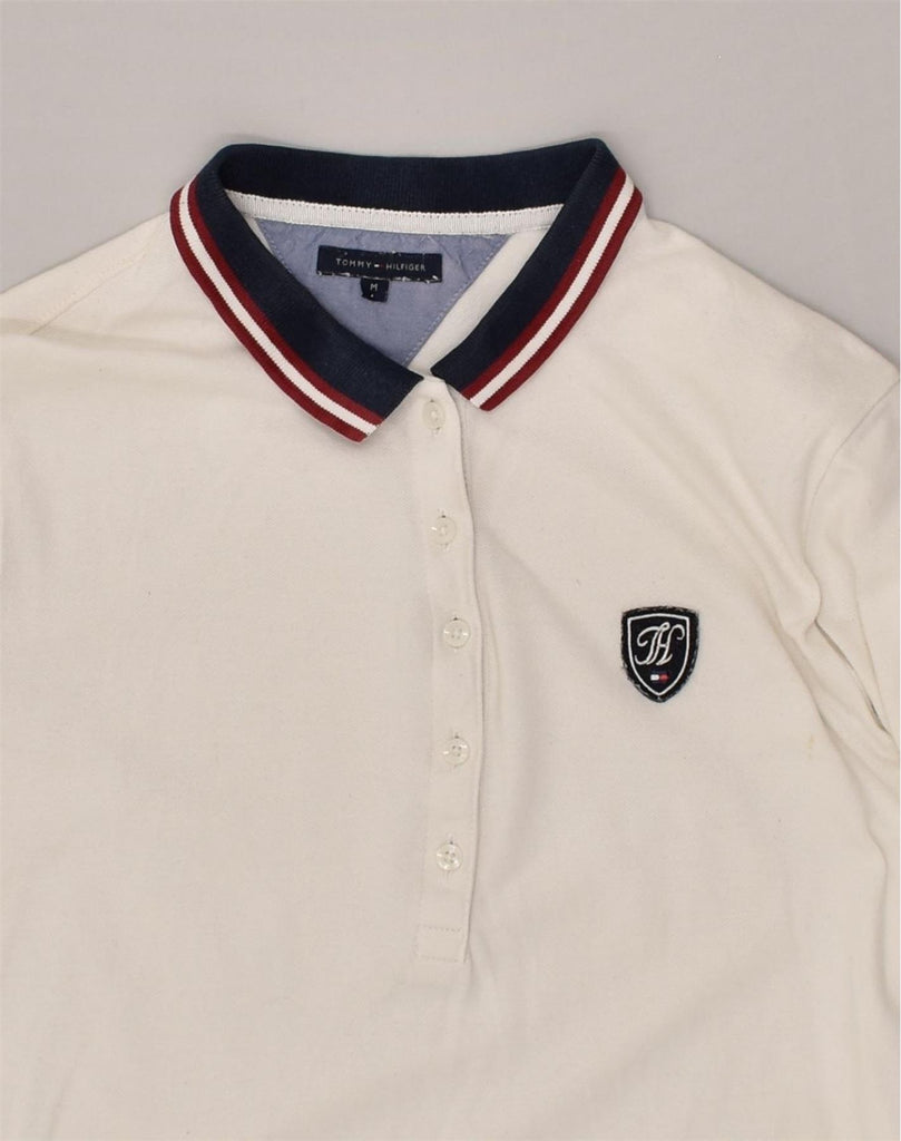 TOMMY HILFIGER Womens 3/4 Sleeve Polo Shirt UK 12 Medium White | Vintage Tommy Hilfiger | Thrift | Second-Hand Tommy Hilfiger | Used Clothing | Messina Hembry 