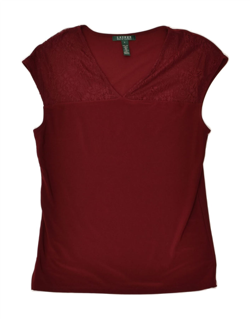 RALPH LAUREN Womens Sleeveless Blouse Top UK 14 Large Burgundy Nylon | Vintage Ralph Lauren | Thrift | Second-Hand Ralph Lauren | Used Clothing | Messina Hembry 