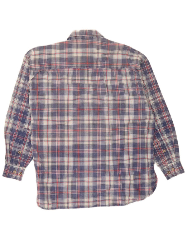 Schoffel Mens Loose Fit Flannel Shirt Medium Navy Blue Plaid Cotton