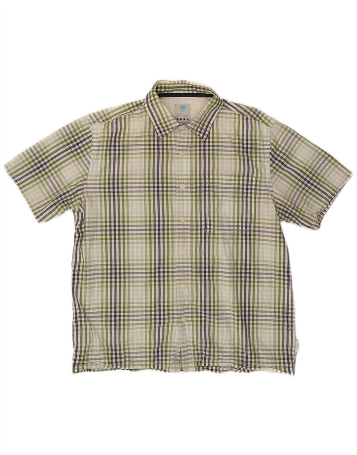 FAT FACE Mens Short Sleeve Shirt Large Green Check Cotton