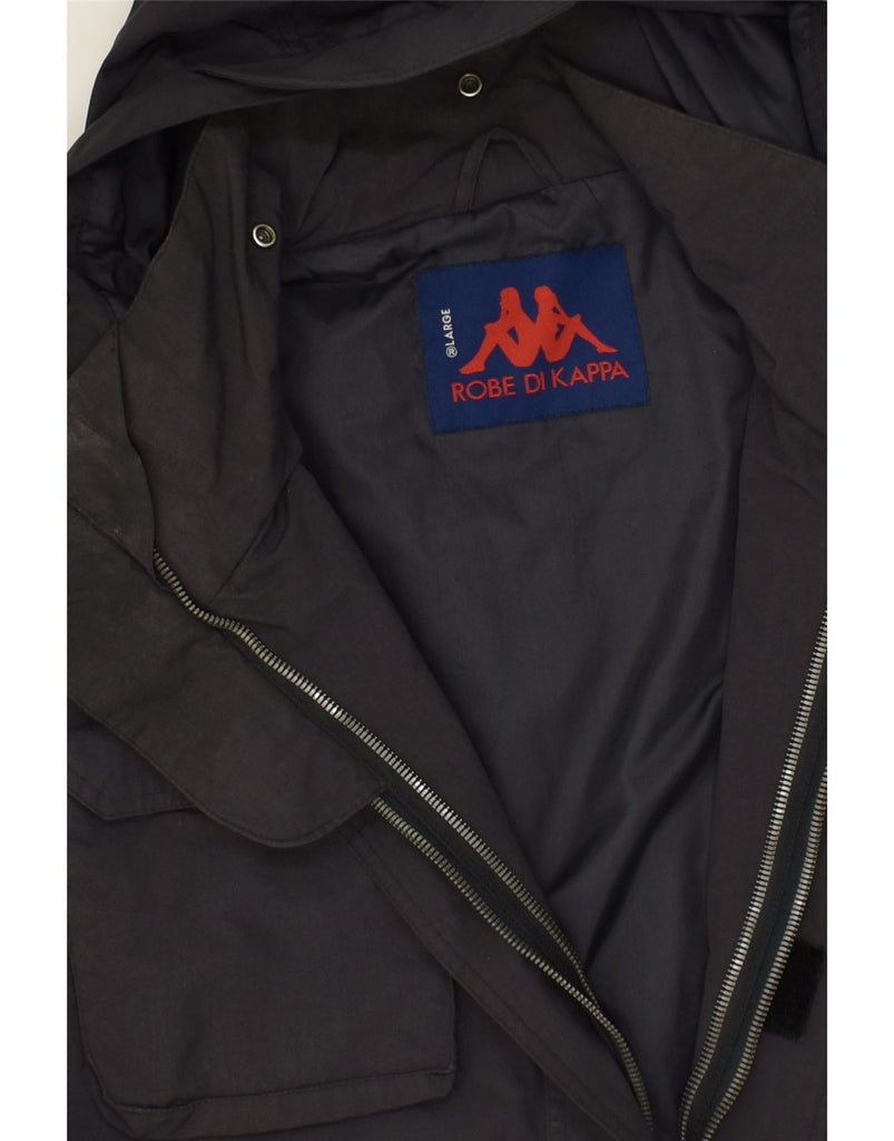 KAPPA Mens Hooded Utility Jacket UK 40 Large Black Nylon | Vintage Kappa | Thrift | Second-Hand Kappa | Used Clothing | Messina Hembry 