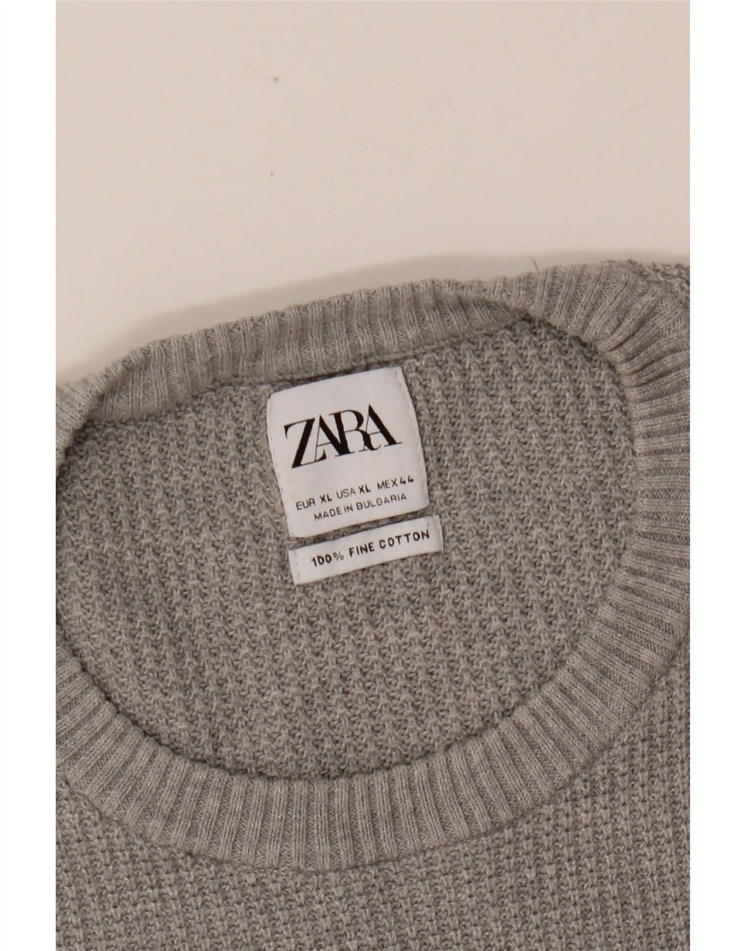 ZARA Mens Crew Neck Jumper Sweater XL Grey Cotton