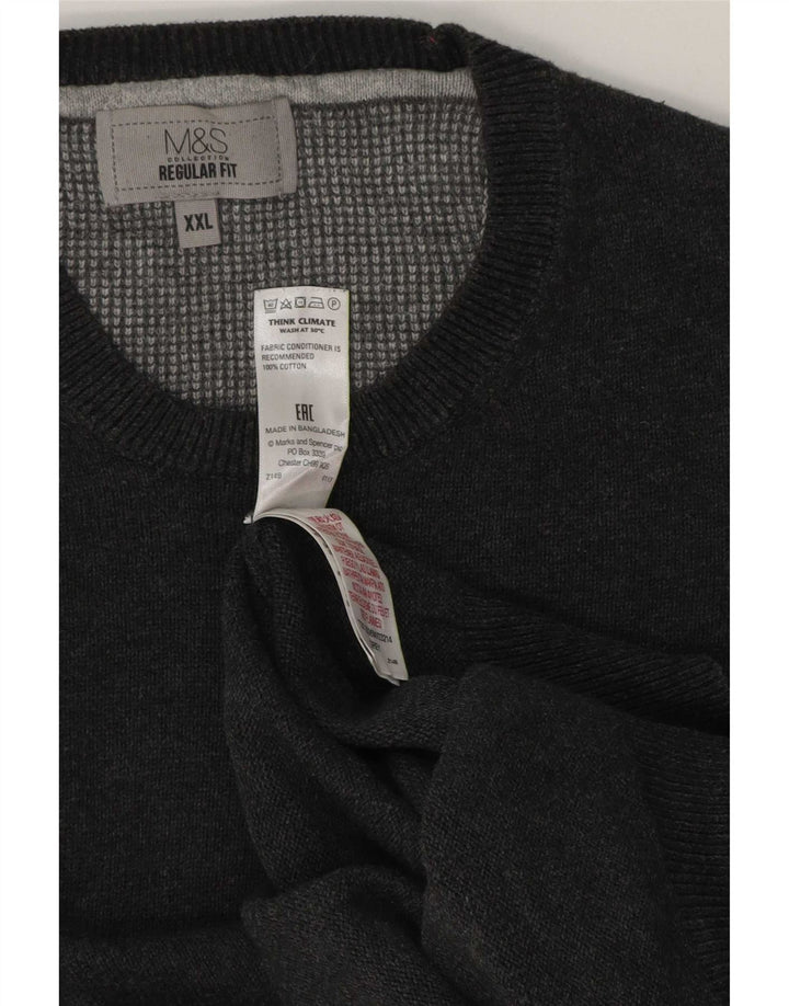 Marks & Spencer Mens Regular Fit Crew Neck Jumper Sweater 2XL Grey Cotton
