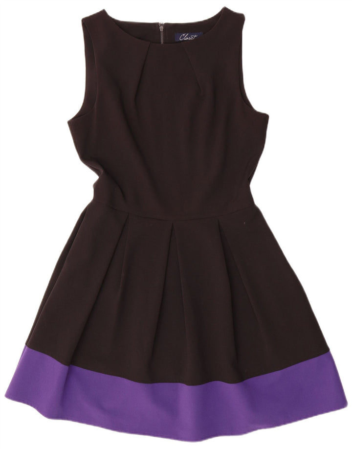 CLOSET Womens Sleeveless A-Line Dress UK 12 Medium Black Colourblock