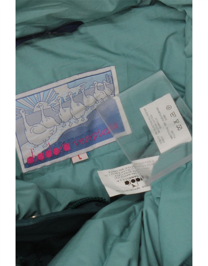 DIADORA Womens Oversized Hooded Padded Jacket UK 16 Large Blue Floral