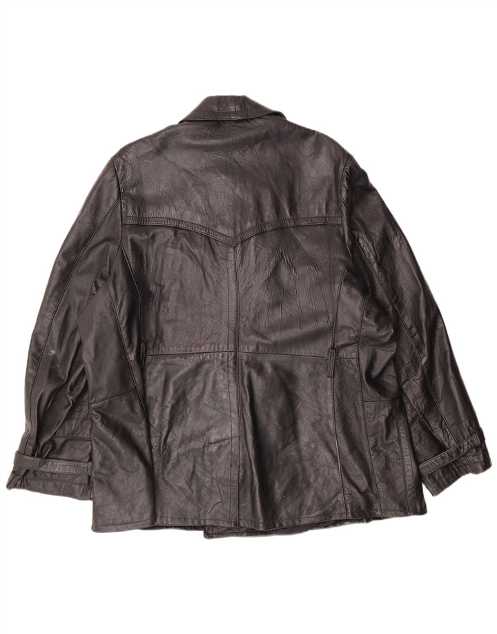 Vintage Mens Double Breasted Leather Jacket UK 40 Large Black Leather