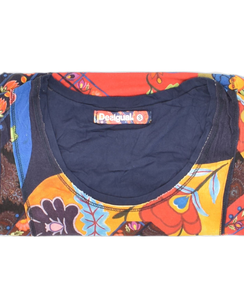 DESIGUAL Womens Graphic Tunic Top UK 10 Small Navy Blue Viscose | Vintage Desigual | Thrift | Second-Hand Desigual | Used Clothing | Messina Hembry 