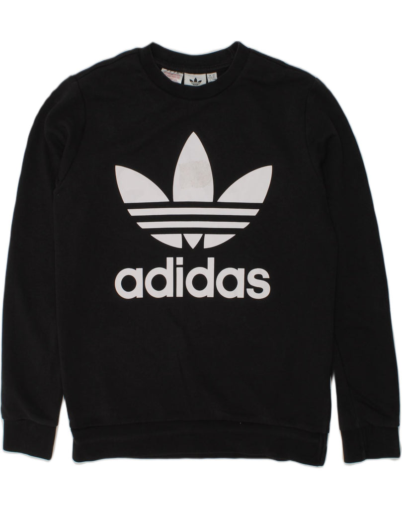 ADIDAS Girls Graphic Sweatshirt Jumper 11-12 Years Black Cotton | Vintage Adidas | Thrift | Second-Hand Adidas | Used Clothing | Messina Hembry 