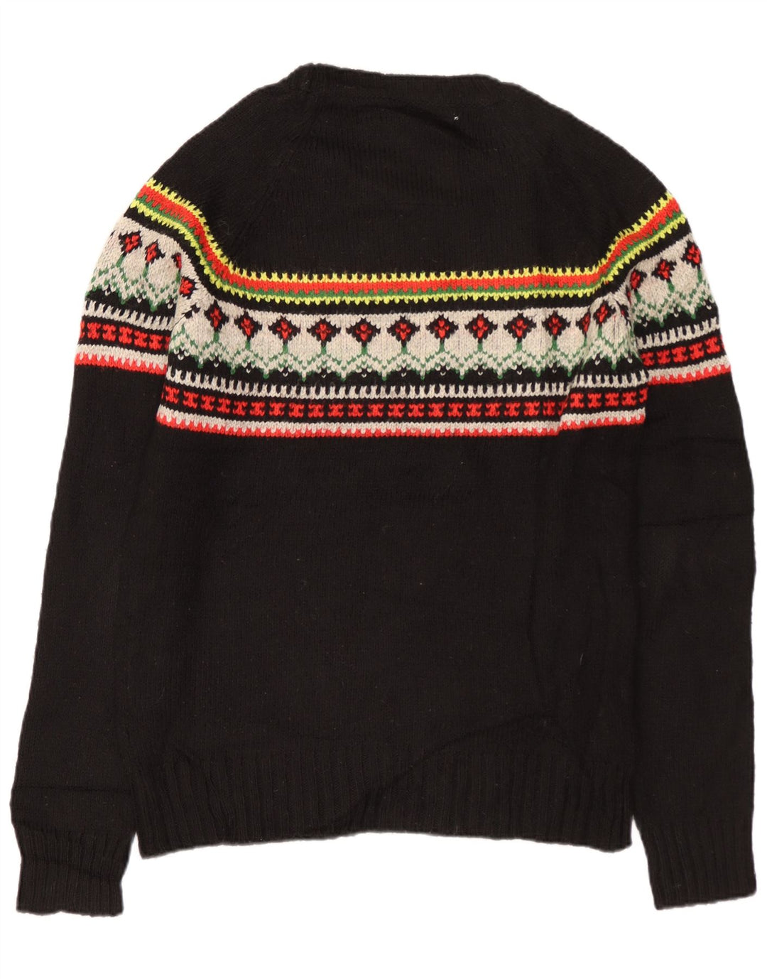 SUPERDRY Mens Crew Neck Jumper Sweater Medium Black Fair Isle Acrylic