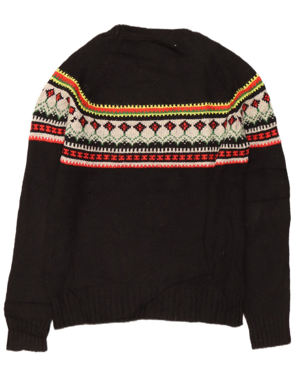 SUPERDRY Mens Crew Neck Jumper Sweater Medium Black Fair Isle Acrylic