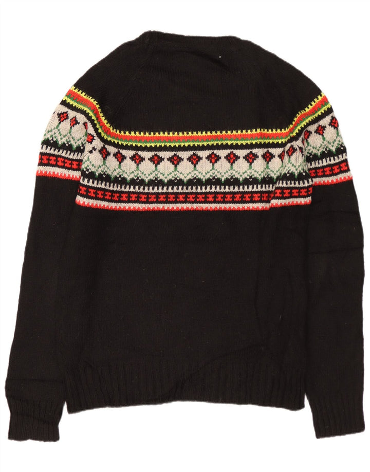 SUPERDRY Mens Crew Neck Jumper Sweater Medium Black Fair Isle Acrylic
