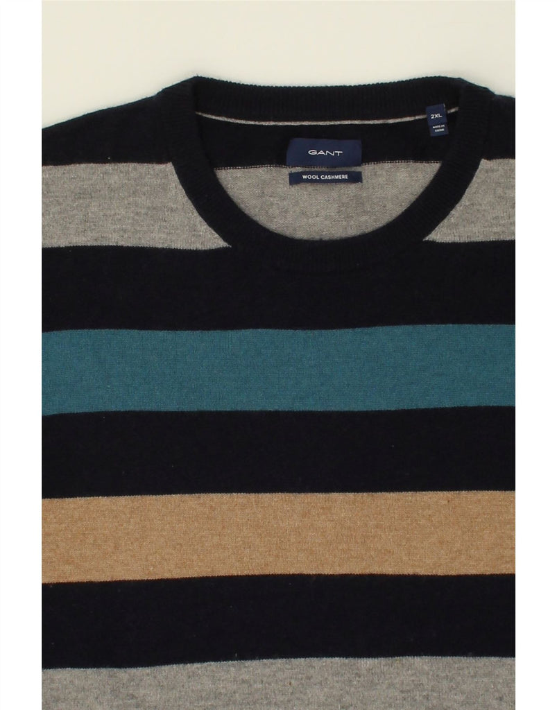 GANT Mens Crew Neck Jumper Sweater 2XL Multicoloured Striped Cashmere | Vintage Gant | Thrift | Second-Hand Gant | Used Clothing | Messina Hembry 