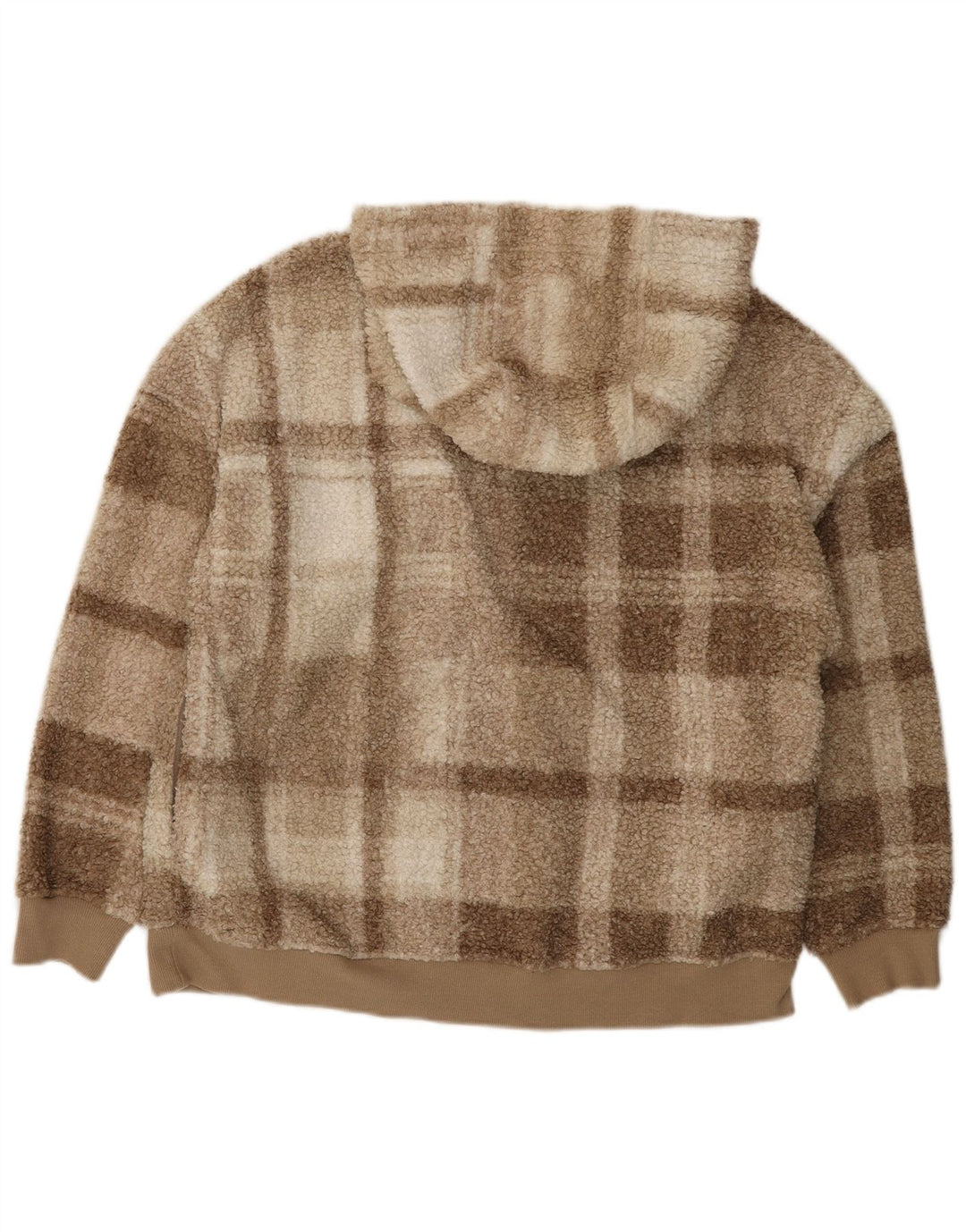 Marks & Spencer Womens Zip Neck Fleece Jumper UK 14 Medium Brown Check