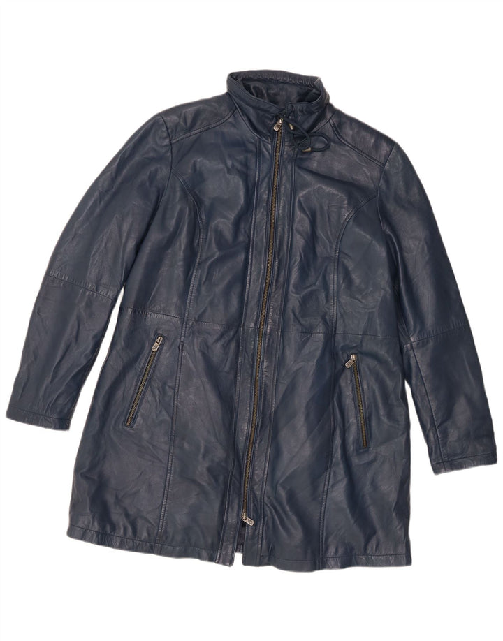 Jilani Mens Loose Fit Leather Coat EU 44 XS Navy Blue