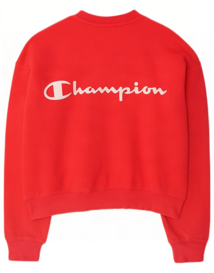 Champion Womens Graphic Crop Sweatshirt Jumper UK 14 Medium Red Cotton