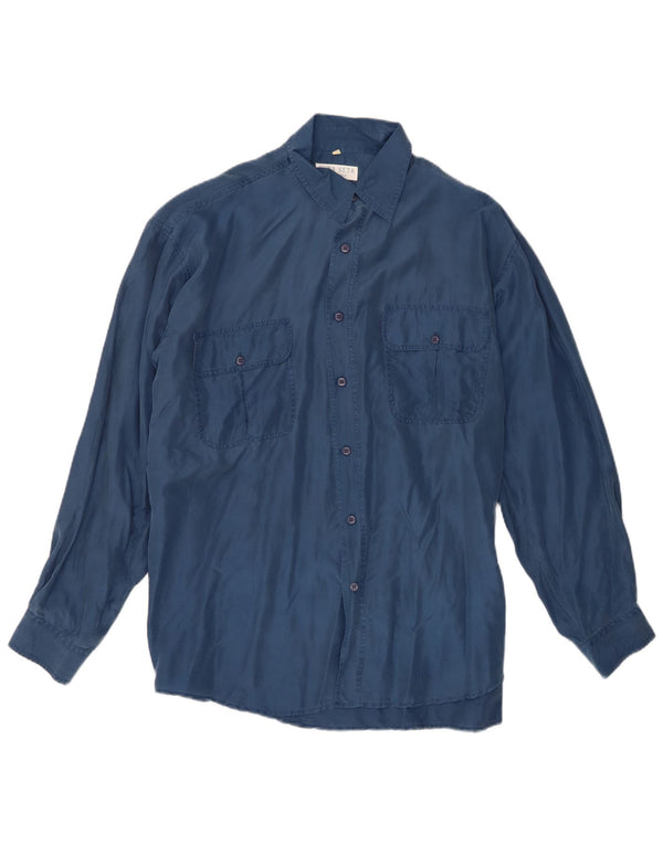 Vintage Mens Shirt Large Blue Silk