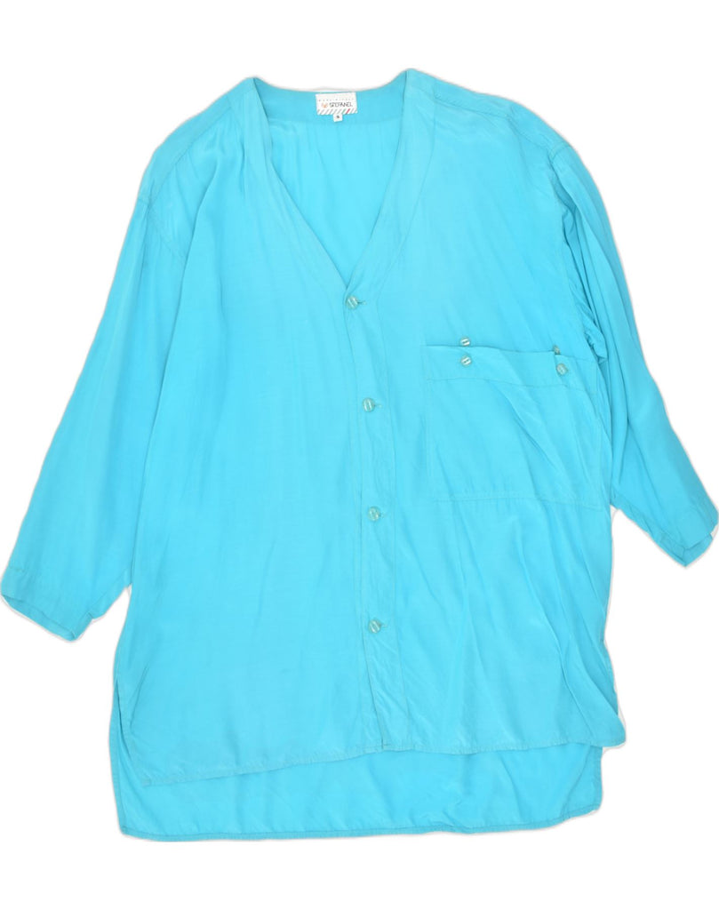 STEFANEL Womens Oversized Shirt Blouse UK 10 Small Turquoise Viscose | Vintage | Thrift | Second-Hand | Used Clothing | Messina Hembry 