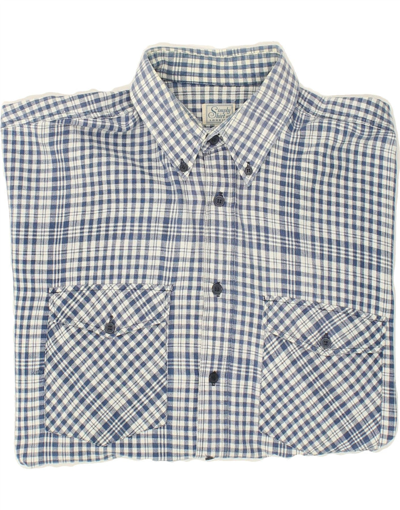 VINTAGE Mens Shirt XL Blue Check Cotton Vintage Vintage and Second-Hand Vintage from Messina Hembry 