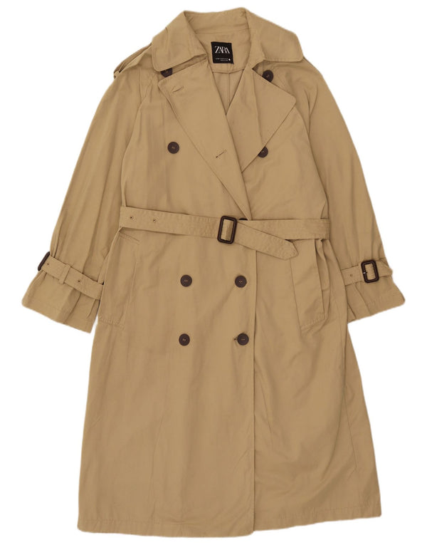 Zara Womens Oversized Trench Coat UK 6 XS Beige Polyester