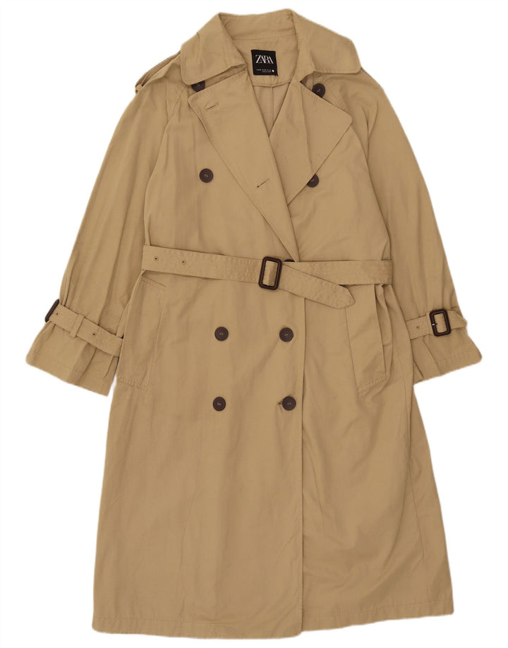 Zara Womens Oversized Trench Coat UK 6 XS Beige Polyester