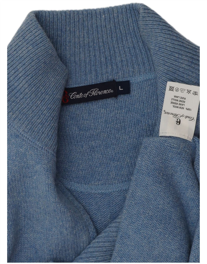 Conte of Florence Mens Cardigan Sweater Large Blue Virgin Wool