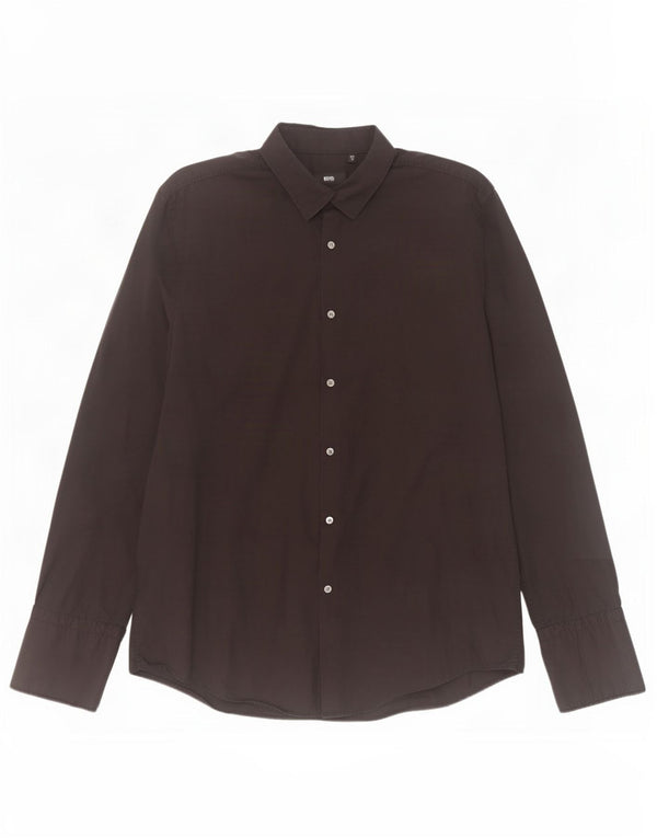 Hugo Boss Mens Slim Fit Formal Shirt Size 43 XL Brown Cotton