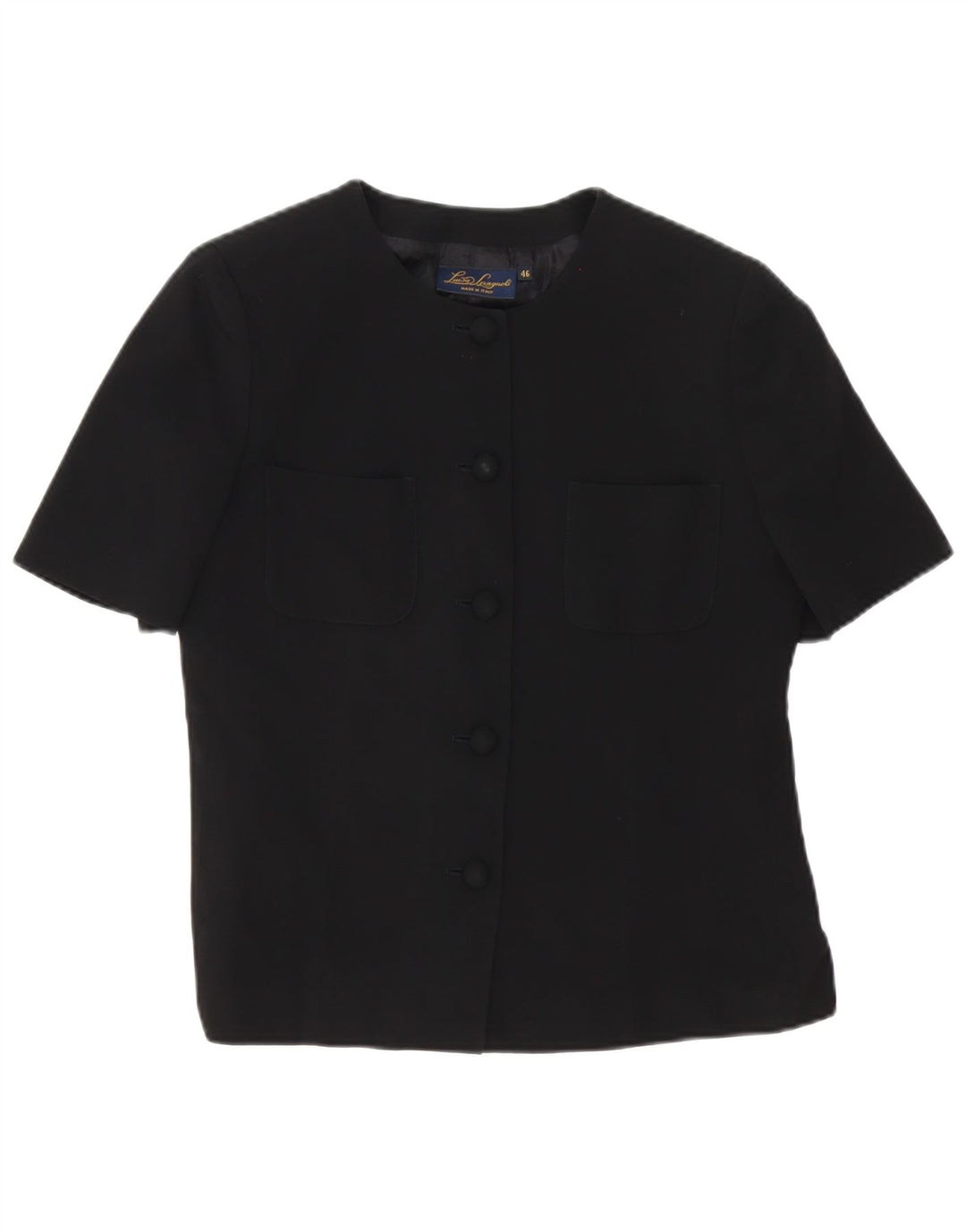 Luisa Spagnoli Womens 5 Button Short Sleeve Blazer Jacket IT 46 Large Black