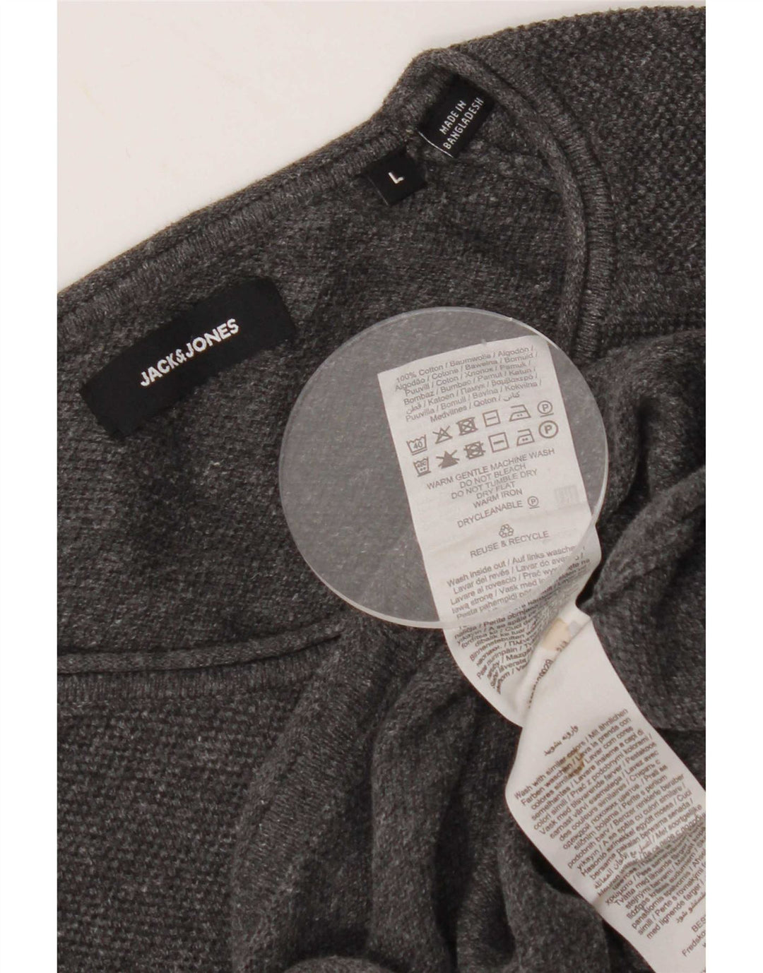 Jack & Jones Mens Top Long Sleeve Large Grey Cotton