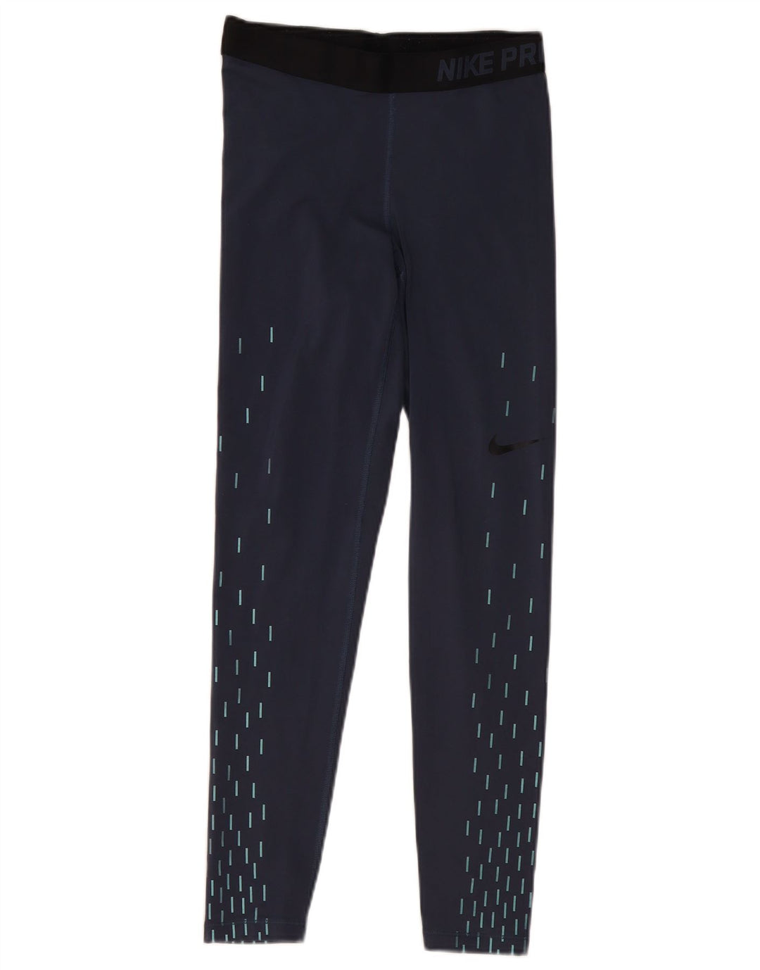 Nike Womens Dri Fit Graphic Leggings UK 12 Medium Navy Blue Geometric