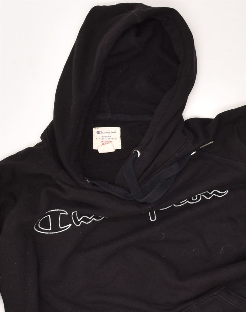 CHAMPION Womens Graphic Hoodie Jumper UK 14 Medium Black Cotton | Vintage Champion | Thrift | Second-Hand Champion | Used Clothing | Messina Hembry 