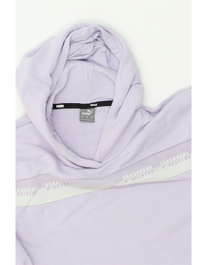 PUMA Womens Crop Hoodie Jumper UK 14 Medium Purple Cotton | Vintage Puma | Thrift | Second-Hand Puma | Used Clothing | Messina Hembry 