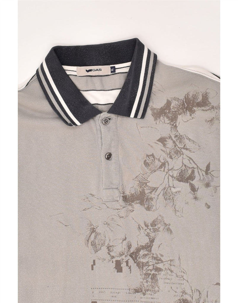 GAS Mens Polo Shirt XL Grey Floral | Vintage Gas | Thrift | Second-Hand Gas | Used Clothing | Messina Hembry 