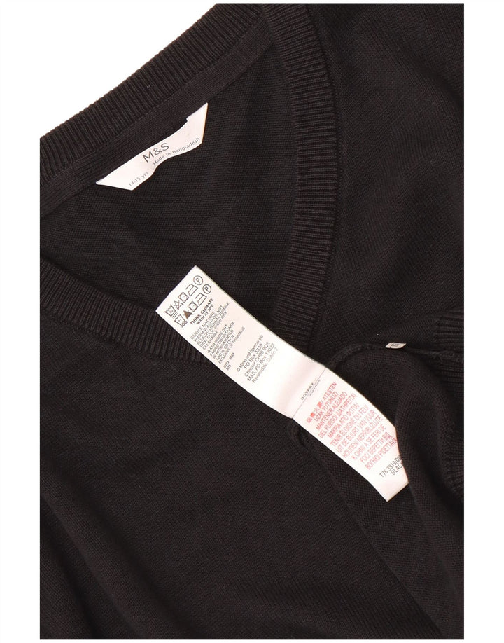 MARKS & SPENCER Boys V-Neck Jumper Sweater 14-15 Years Black Cotton